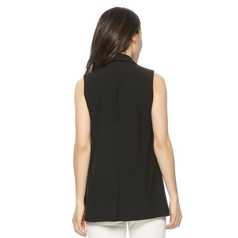 Women Fashion elegant office lady pocket coat sleeveless vests jacket outwear casual brand WaistCoat colete feminino MJ73 (US 6-16)