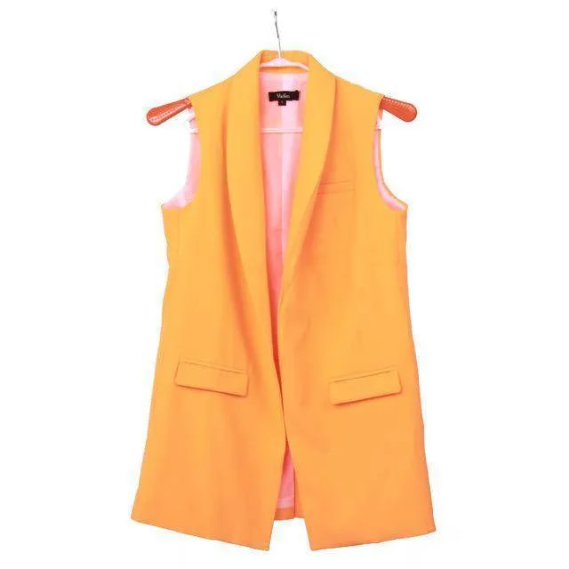 Women Fashion elegant office lady pocket coat sleeveless vests jacket outwear casual brand WaistCoat colete feminino MJ73 (US 6-16)