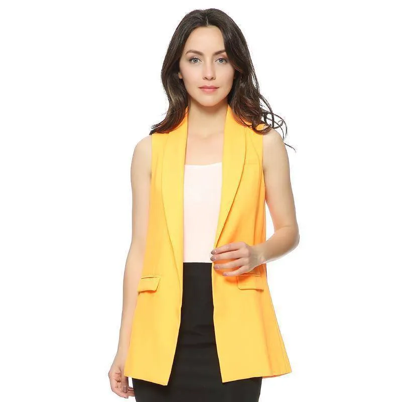 Women Fashion elegant office lady pocket coat sleeveless vests jacket outwear casual brand WaistCoat colete feminino MJ73 (US 6-16)