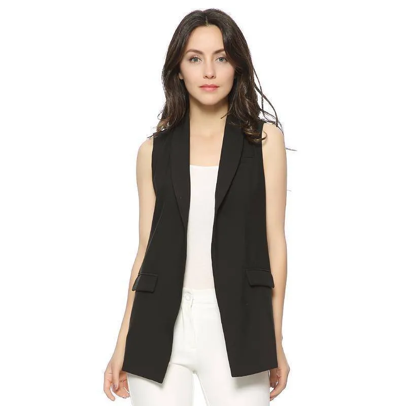 Women Fashion elegant office lady pocket coat sleeveless vests jacket outwear casual brand WaistCoat colete feminino MJ73 (US 6-16)