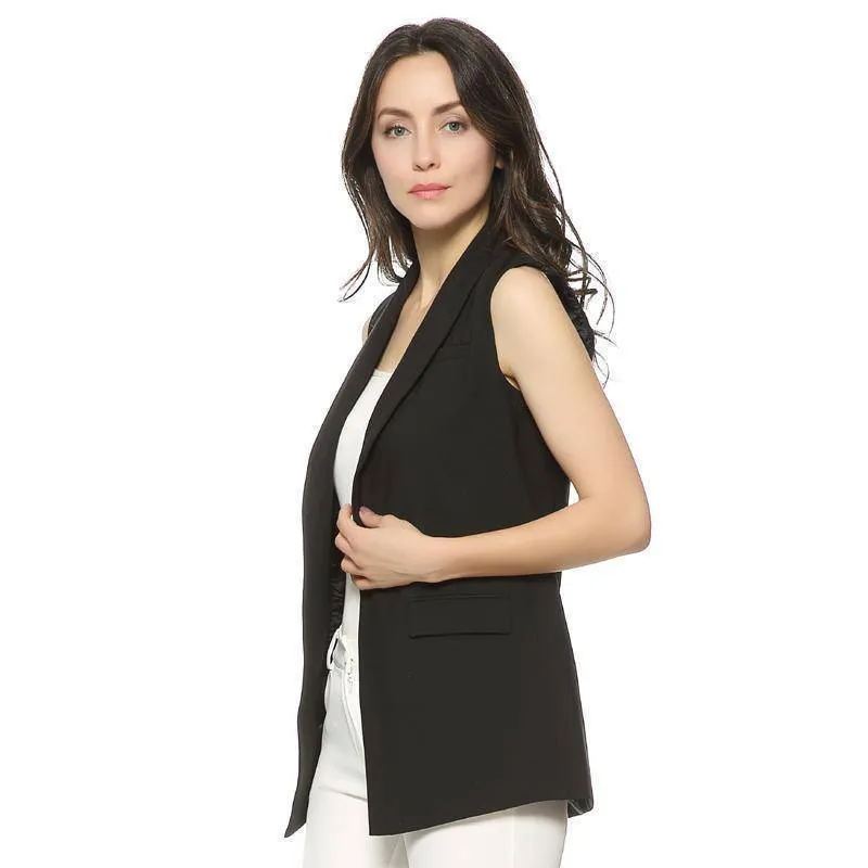 Women Fashion elegant office lady pocket coat sleeveless vests jacket outwear casual brand WaistCoat colete feminino MJ73 (US 6-16)