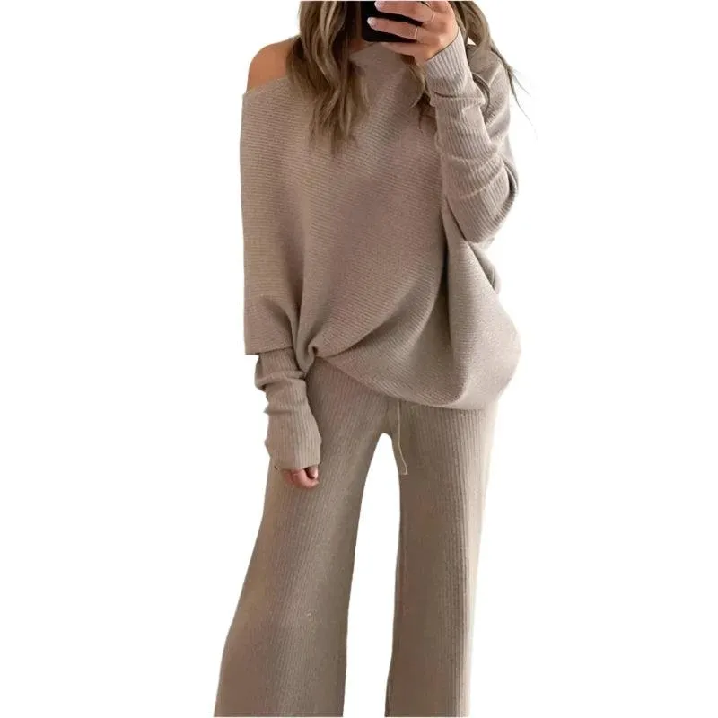 Women's Long-Sleeved Sweater and Trousers Two-Piece Suit - Chic & Comfortable Outfit Set