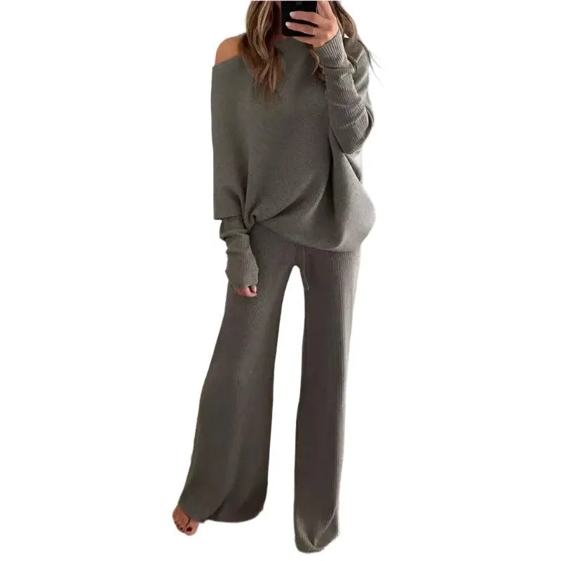 Women's Long-Sleeved Sweater and Trousers Two-Piece Suit - Chic & Comfortable Outfit Set