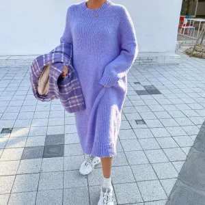 Yeknu Casual Loose Sweater Dress Winter Women Fashion Knitting Dresses Long Pullovers Korean Style Lady Warm Long Dress Oversize