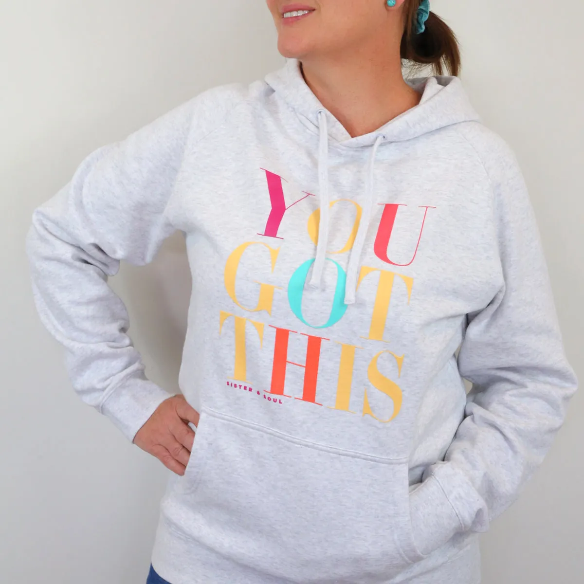 You Got This HOODIE - Light Grey Marle with Colourful Print