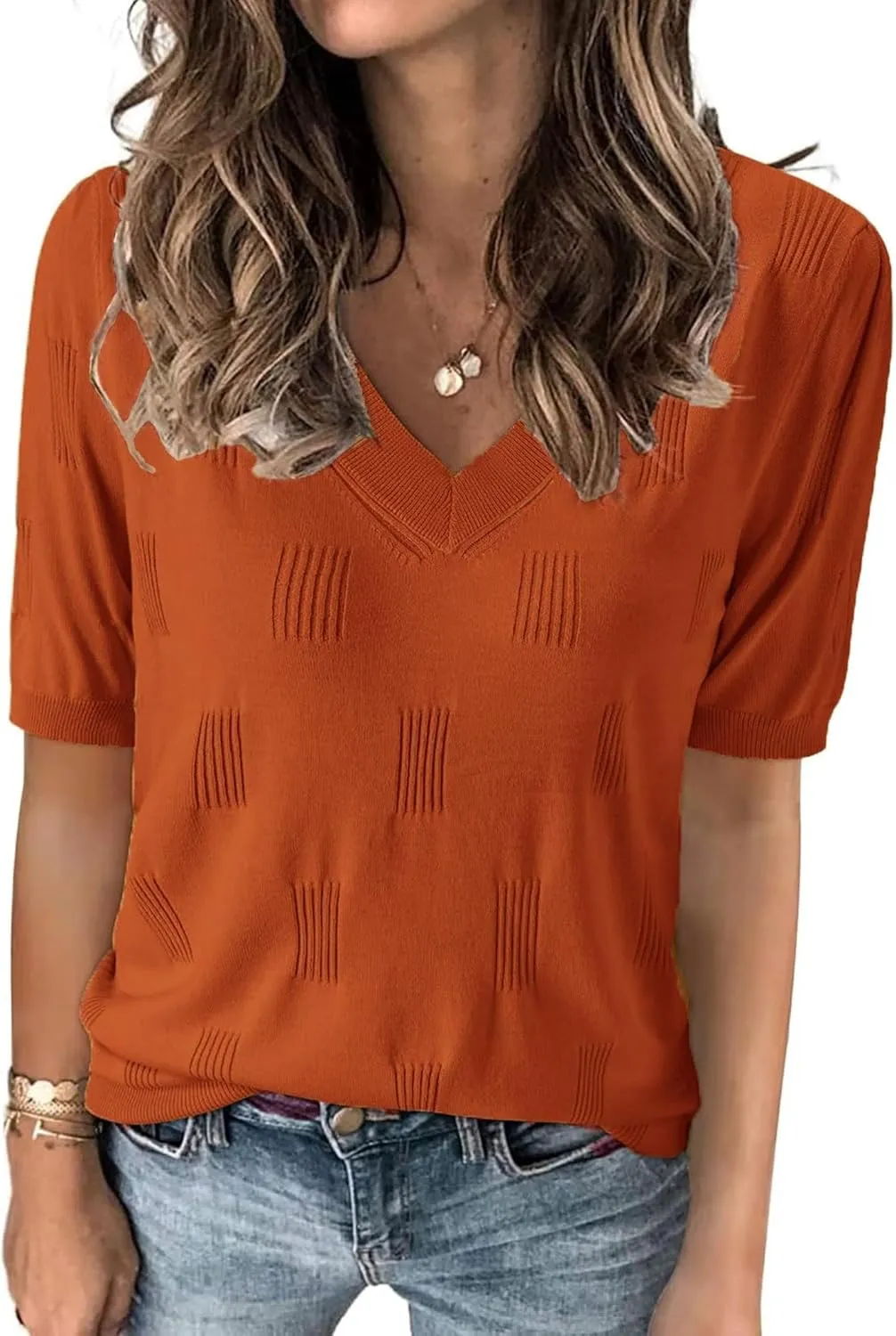 Zeagoo Short Sleeve Sweaters Soft Casual V Neck Pullover Tops