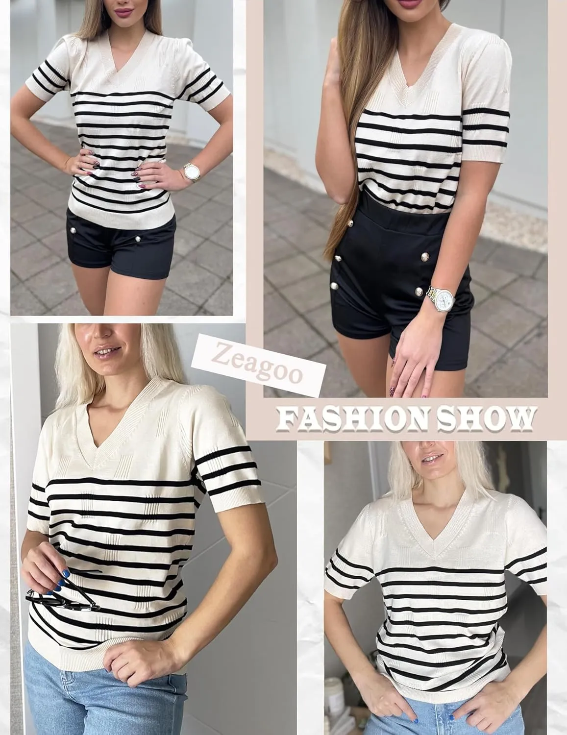 Zeagoo Short Sleeve Sweaters Soft Casual V Neck Pullover Tops