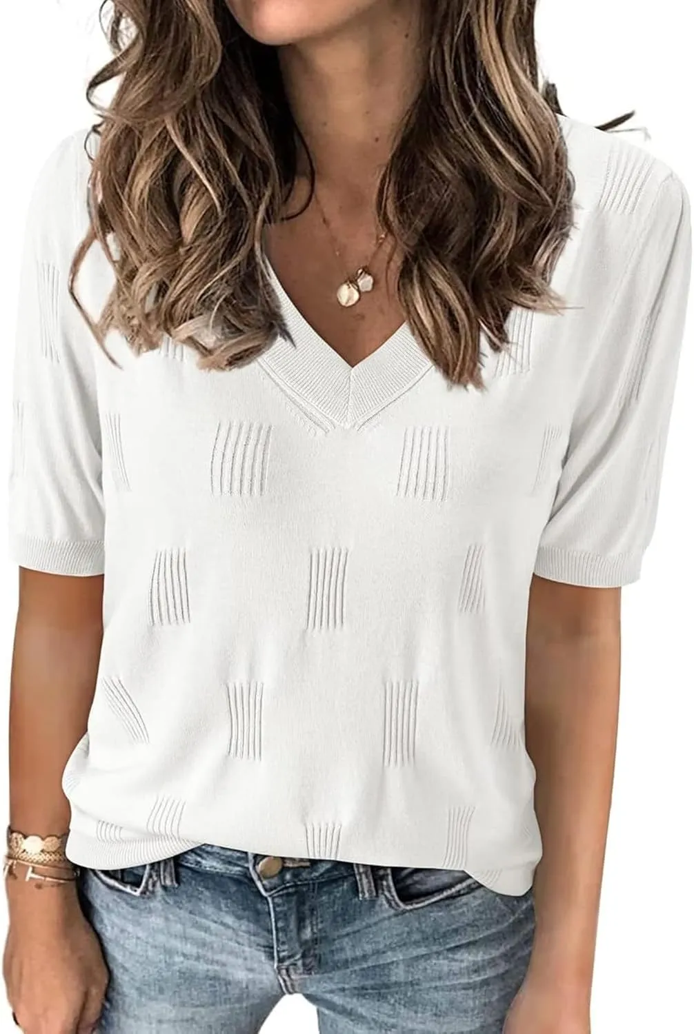 Zeagoo Short Sleeve Sweaters Soft Casual V Neck Pullover Tops