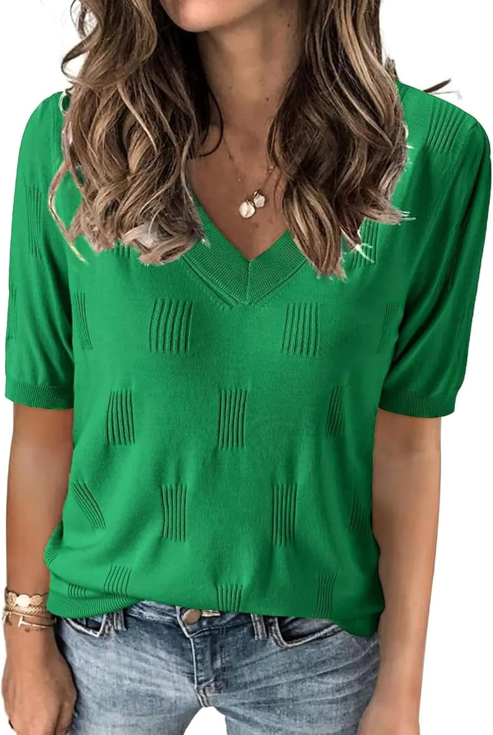 Zeagoo Short Sleeve Sweaters Soft Casual V Neck Pullover Tops