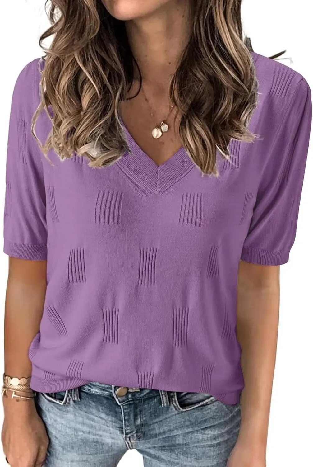 Zeagoo Short Sleeve Sweaters Soft Casual V Neck Pullover Tops