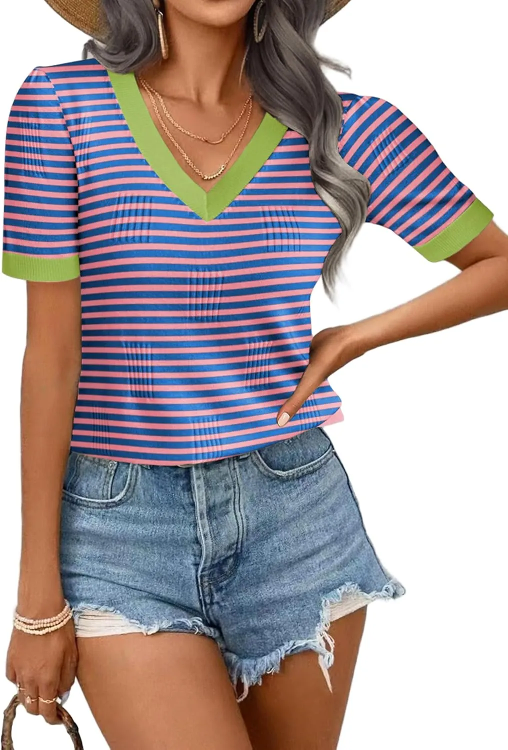 Zeagoo Short Sleeve Sweaters Soft Casual V Neck Pullover Tops